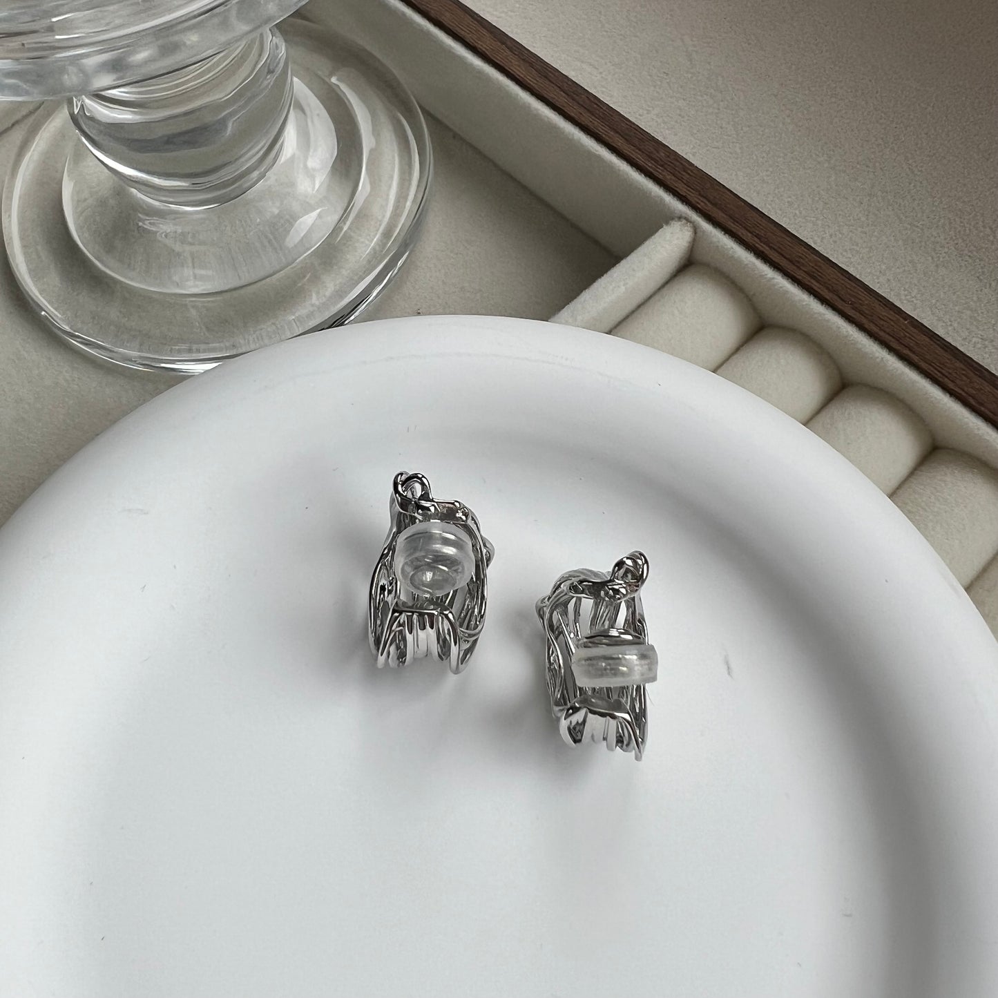 Chunky silver wide hoop clip-on earrings for non-pierced ears, high-shine finish.