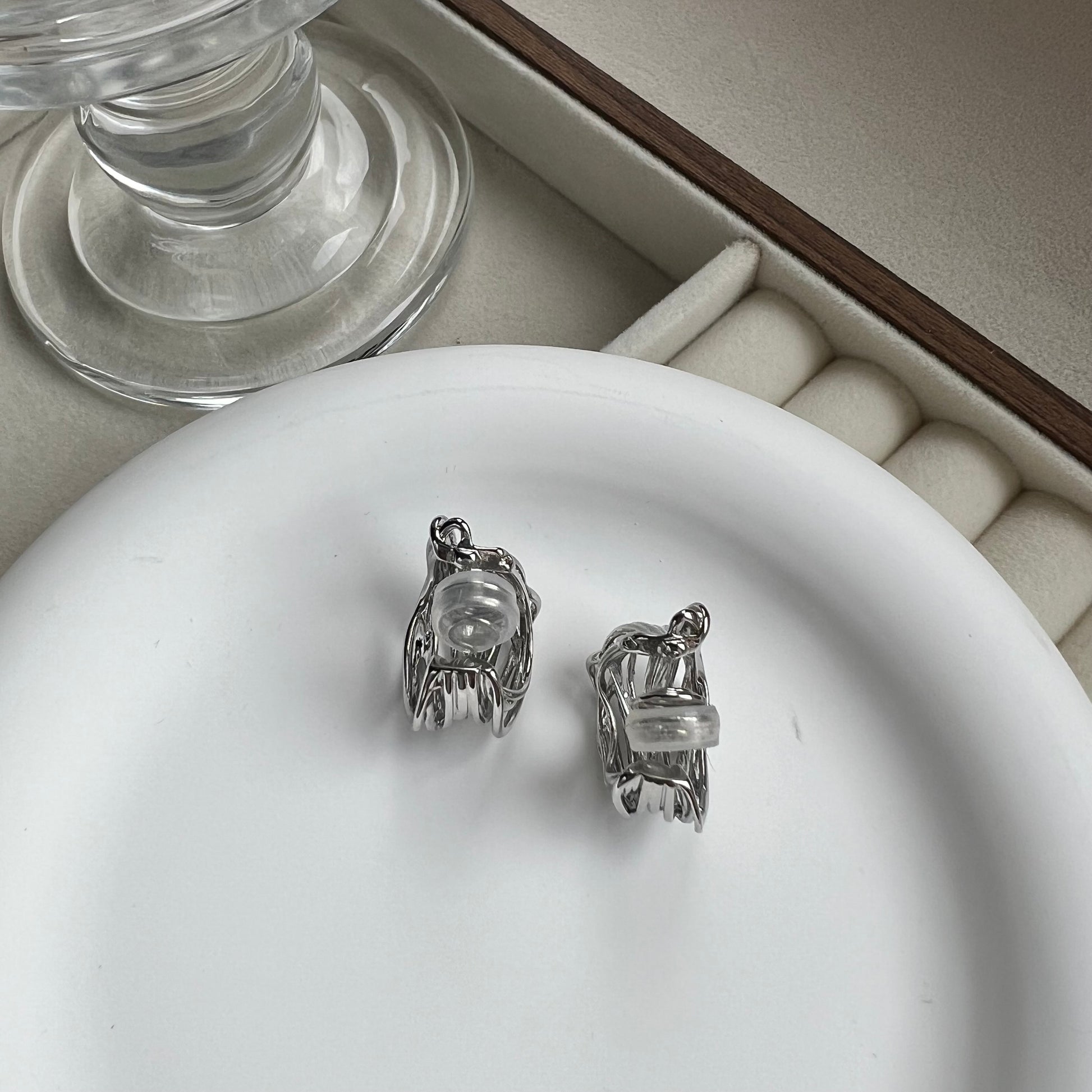 Chunky silver wide hoop clip-on earrings for non-pierced ears, high-shine finish.