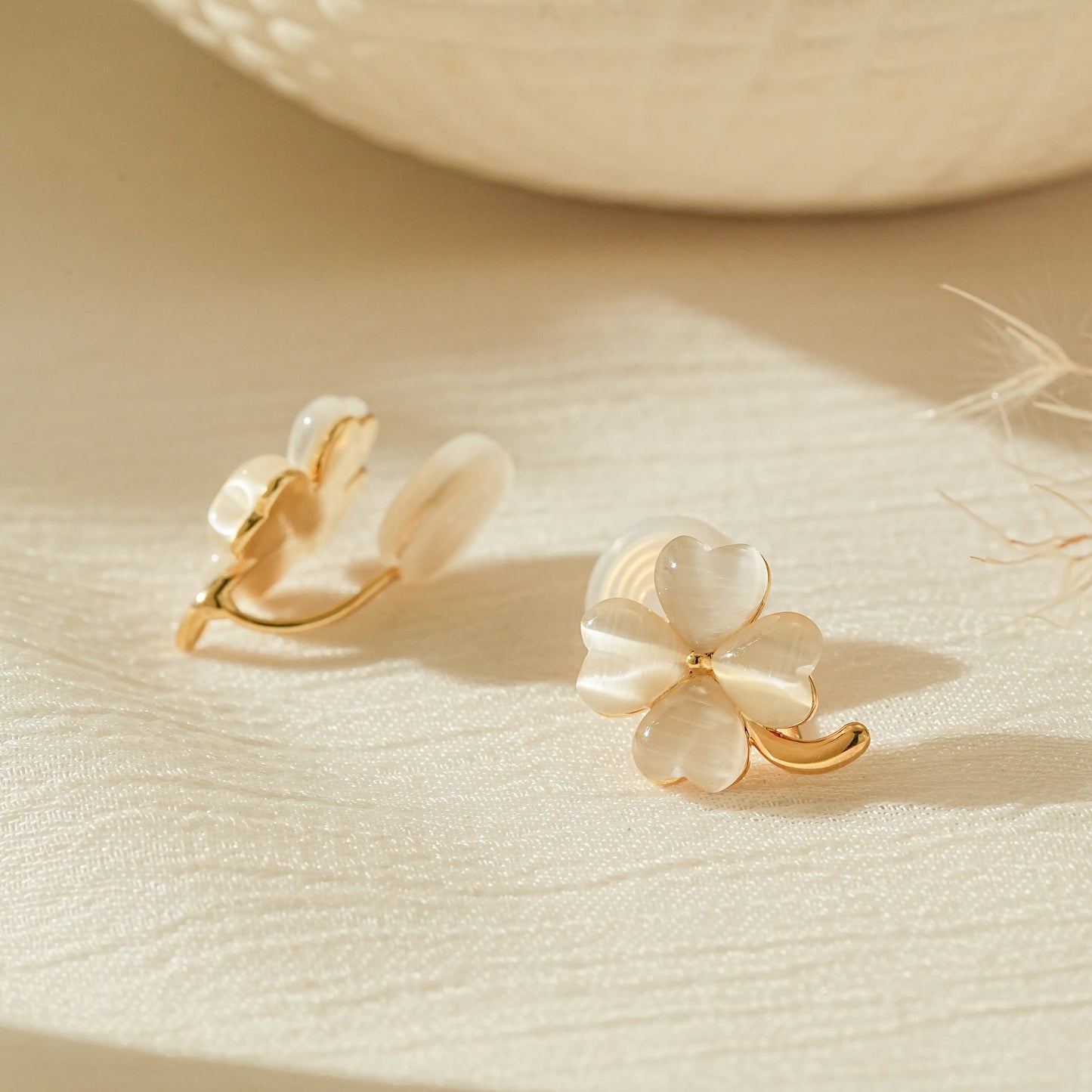 Side view showing the adjustable, pinch-free clip-on back for non-pierced ears.