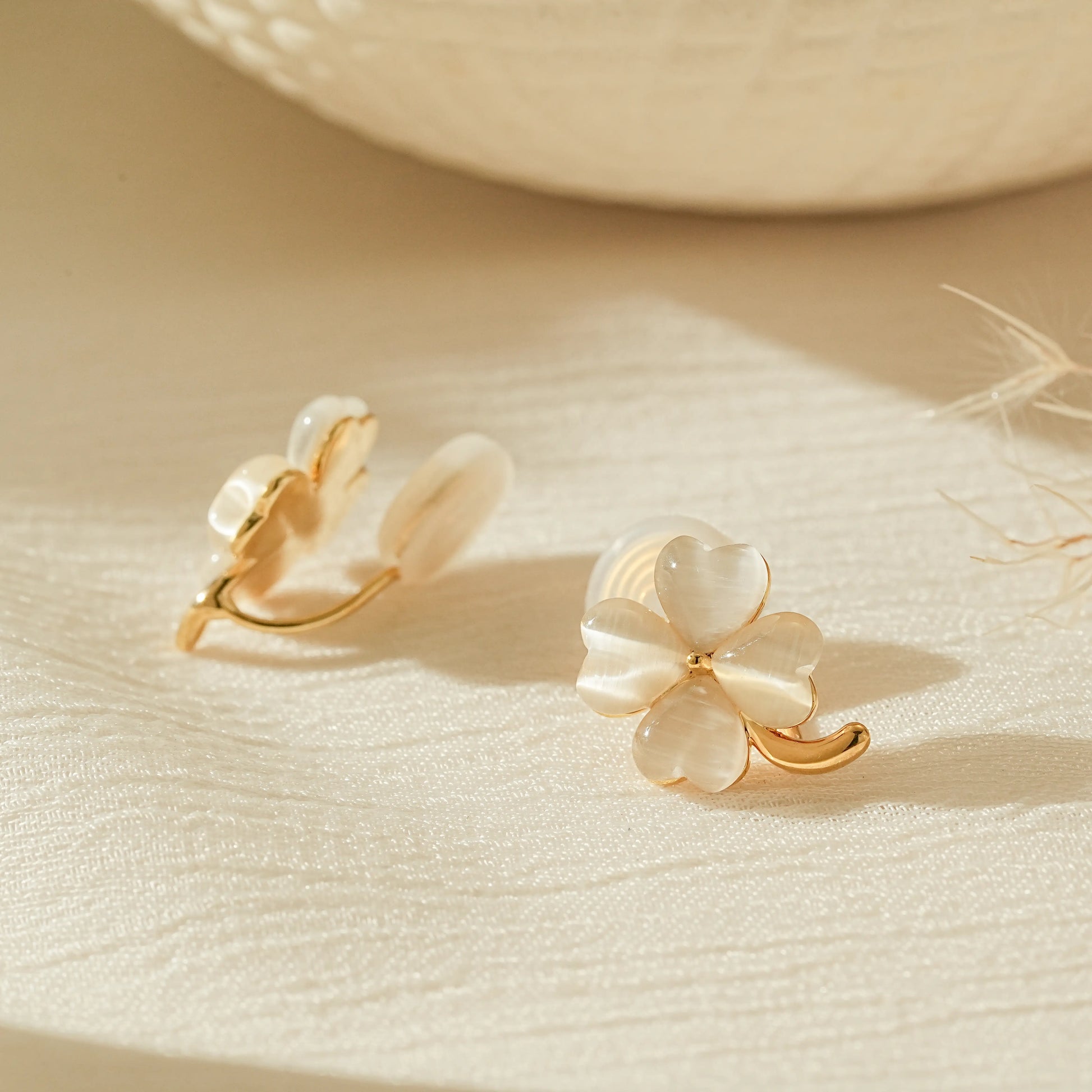 Side view showing the adjustable, pinch-free clip-on back for non-pierced ears.