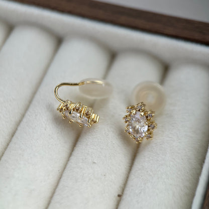 Side view of clip-on earrings showing clear resin invisible clip backing for sensitive ears.